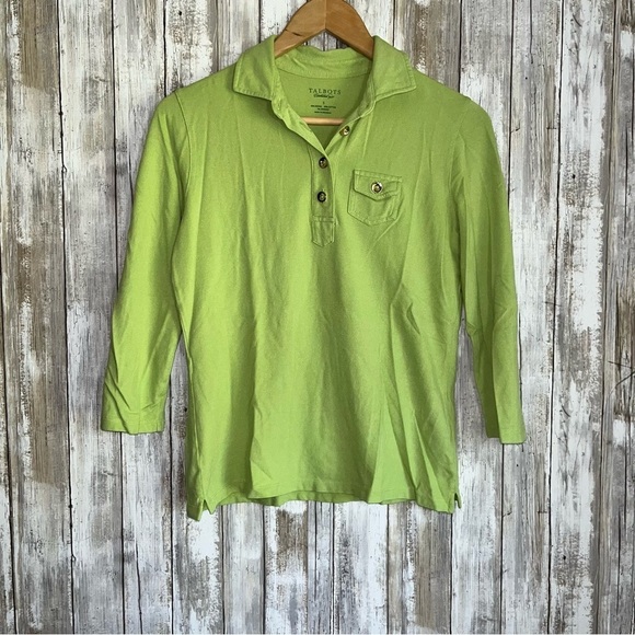 Talbots Tops - Talbots Green Button Neck Blouse